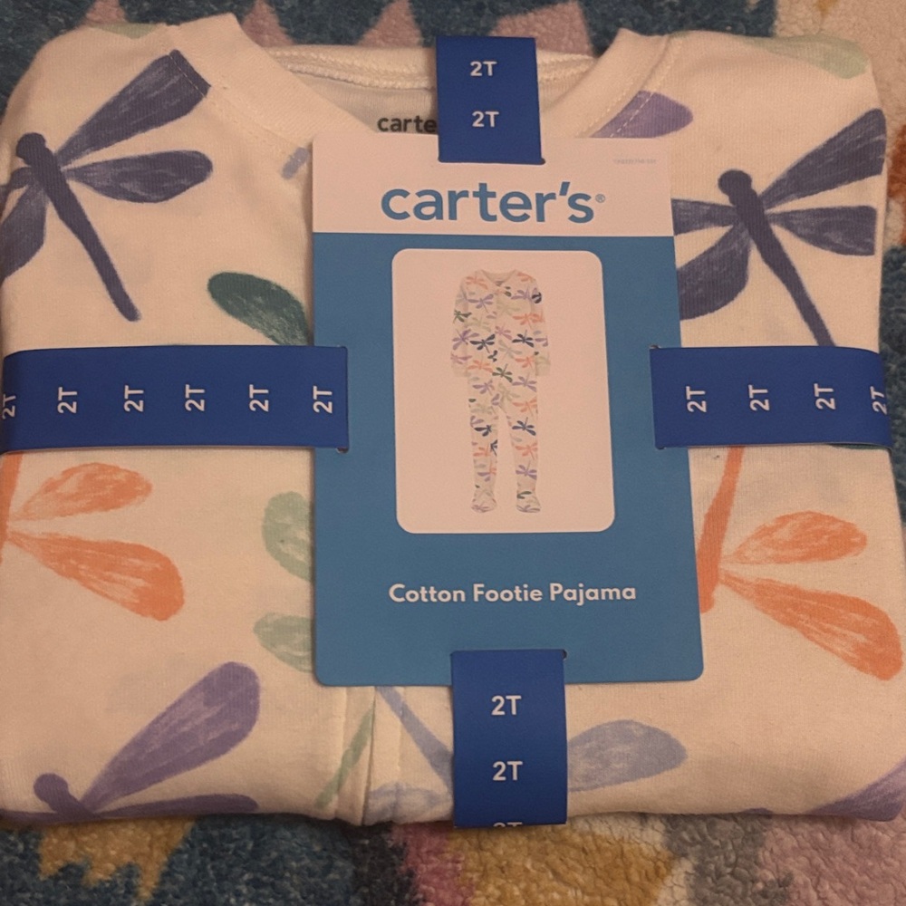 Carter's Cream Dragonfly Cotton Footie Pajama with Pastel Accents